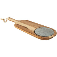 Tábua para Queijos e Frios Provence em Teca com Cabo e Pedra Sabão de 48x19 cm