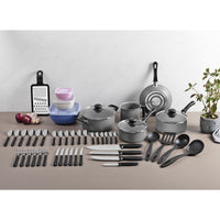 Kit 47 peças para Cozinha com Panelas Antiaderentes em Alumínio, Talheres, Facas e Utensílios Domésticos