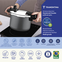Panela de Pressão Arizona Induction em Alumínio com Revestimento Interno e Externo em Antiaderente Starflon Max Titânio 20 cm 4,5 L