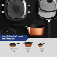Jogo de Panelas Refinatta em Alumínio com Revestimento Interno e Externo em Antiaderente Starflon Premium 03 Peças