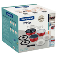 Jogo de Panelas Multiuso Itria em Alumínio com Revestimento Interno e Externo Cerâmico Vermelho 10 Peças