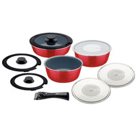 Jogo de Panelas Multiuso Itria em Alumínio com Revestimento Interno e Externo Cerâmico Vermelho 10 Peças