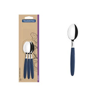 Conjunto de Colheres para Chá Ipanema com Lâminas em Aço Inox e Cabos de Polipropileno Azul 3 Peças