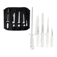 Kit para Chefs com Facas Profissional com Lâminas em Aço Inox e Cabos de Polipropileno Branco 6 Peças