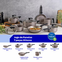 Jogo de Panelas Milazzo em Alumínio com Revestimento Interno e Externo em Antiaderente Starflon Max Amêndoa 7 Peças