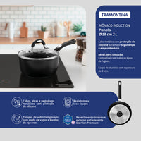 Panela Mônaco Induction em Alumínio com Revestimento Interno e Externo Antiaderente Starflon Premium Preto com Tampa de Vidro 18 cm 2 L