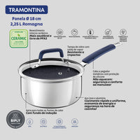 Panela Romagna em Aço Inox e Alumínio com Revestimento Interno Cerâmico Black Stone 18 cm 2,25 L