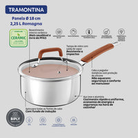 Panela Romagna em Aço Inox e Alumínio com Revestimento Interno Cerâmico Marfim 18 cm 2,25 L