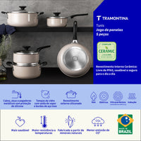 Jogo de Panelas Tunis em Alumínio com Revestimento Interno Cerâmico e Externo Siliconado Rosa Trufado 5 Peças
