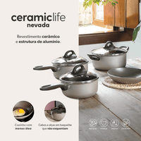 Jogo de Panelas Antiaderente Ceramic Life 10 Peças Nevada Champanhe