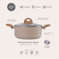 Jogo de Panelas com Indução Antiaderente Ceramic Life Smart Plus 7 Peças - areia