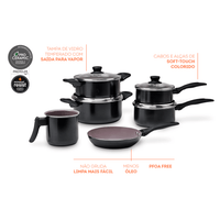 Jogo de Panelas Antiaderente Ceramic Life 6 Peças Tulip Preto