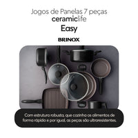 Jogo de Panelas Antiaderente Ceramic Life 7 Peças Easy Preto