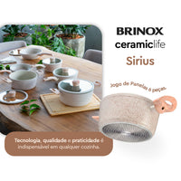 Jogo de Panelas Antiaderente Ceramic Life 6 Peças Sirius com Indução Vanilla