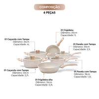 Jogo de Panelas Antiaderente Ceramic Life 6 Peças Sirius com Indução Vanilla