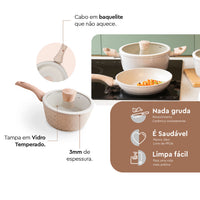 Jogo de Panelas Antiaderente Ceramic Life 6 Peças Sirius com Indução Vanilla