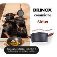 Jogo de Panelas Antiaderente Ceramic Life 6 Peças Sirius com Indução Preto