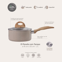 Jogo de Panelas com Indução Antiaderente Ceramic Life Smart Plus 7 Peças - areia