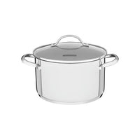 Caçarola Funda Una em Aço Inox com Fundo Triplo e Tampa de Vidro 20 cm 3,6 L