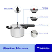 Panela de Pressão Brava em Aço Inox com Fundo Triplo 20 cm 4,5 L