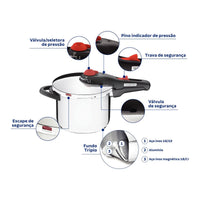 Panela de Pressão Solar em Aço Inox Fundo Triplo com 5 Dispositivos de Segurança 22 cm 6 L