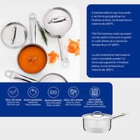 Panela Professional em Aço Inox Fundo Triplo com Tampa Plana Detalhe Satinado 20 cm 2,9 L