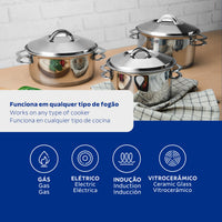 Jogo de Panelas Solar em Aço Inox com Fundo Triplo 3 Peças