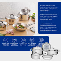 Jogo de Panelas Solar em Aço Inox com Fundo Triplo e Tampas de Inox 5 Peças
