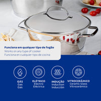 Jogo de Panelas Allegra em Aço Inox com Fundo Triplo e Tampas de Inox 5 Peças