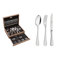 Faqueiro Classic em Aço Inox com Facas de Mesa Forjadas Acabamento Brilho e Estojo de Madeira 130 Peças