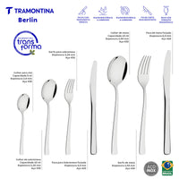 Faqueiro Berlin Brilho em Aço Inox com Acabamento Alto Brilho com Estojo de Madeira 101 Peças
