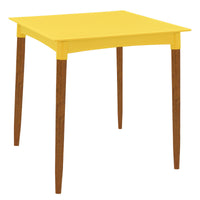 Mesa Summa Laura Rattan em Polipropileno Amarelo com Pernas de Madeira Eucalipto