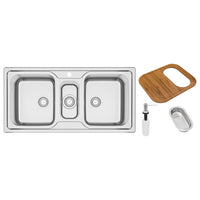 Cuba de Sobrepor Marea Deep 2 Cubas e Auxiliar em Aço Inox com Acabamento Escovado 100 x 50 cm com Acessórios