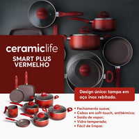 Jogo de Panelas Antiaderente Ceramic Life 7 Peças Smart Plus Vermelho