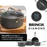 Jogo de Panelas Antiaderente Pro-Flon Premium 4 Peças Diamond com Indução Cinza