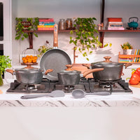 Jogo de Panelas Antiaderente Ceramic Life 6 Peças Marble Wood com Indução Cinza Escuro