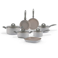 Jogo de Panelas Antiaderente Ceramic Life 7 Peças Marble Blend com Indução Cinza Claro