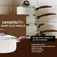 Jogo de Panelas Antiaderente Ceramic Life 7 Peças Smart Plus Vanilla