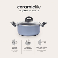 Jogo de Panelas Suprema Antiaderente Ceramic Life 8 Peças Jeans