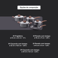 Jogo de Panelas com Indução Antiaderente Ceramic Life Smart Plus 5 Peças Granito