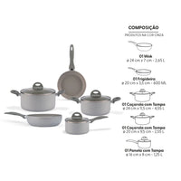 Jogo de Panelas Antiaderente Ceramic Life 5 Peças Marble Blend com Indução Cinza Claro