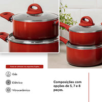 Jogo de Panelas Antiaderente Ceramic Life 8 Peças Smart Plus Vermelho