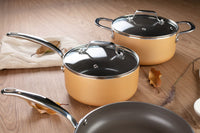 Jogo de Panelas Antiaderente Ceramic Life 4 Peças Coast com Indução Champanhe