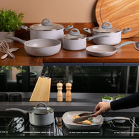 Jogo de Panelas Antiaderente Ceramic Life 7 Peças Marble Blend com Indução Cinza Claro