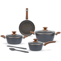 Jogo de Panelas Antiaderente Ceramic Life 6 Peças Marble Wood com Indução Cinza Escuro