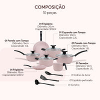 Jogo de Panelas 10 Peças Ceramic Life Floria Rosa