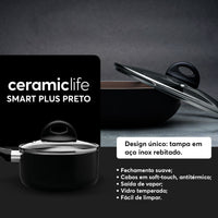 Jogo de Panelas Antiaderente Ceramic Life 8 Peças Smart Plus Preto