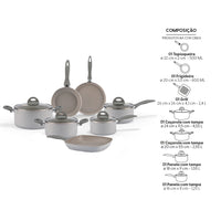 Jogo de Panelas Antiaderente Ceramic Life 7 Peças Marble Blend com Indução Cinza Claro