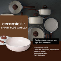 Jogo de Panelas Antiaderente Ceramic Life 8 Peças Smart Plus Vanilla