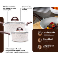 Jogo de Panelas Antiaderente Ceramic Life 6 Peças Smart Plus Vanilla